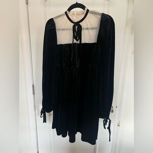 OLB Black Velvet Dress with Sheer Neckline